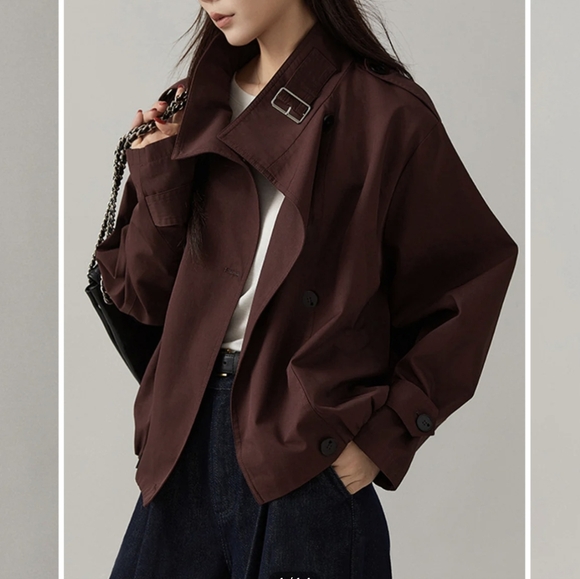 NWT Commense Burgundy Trench Coat - Picture 3 of 12